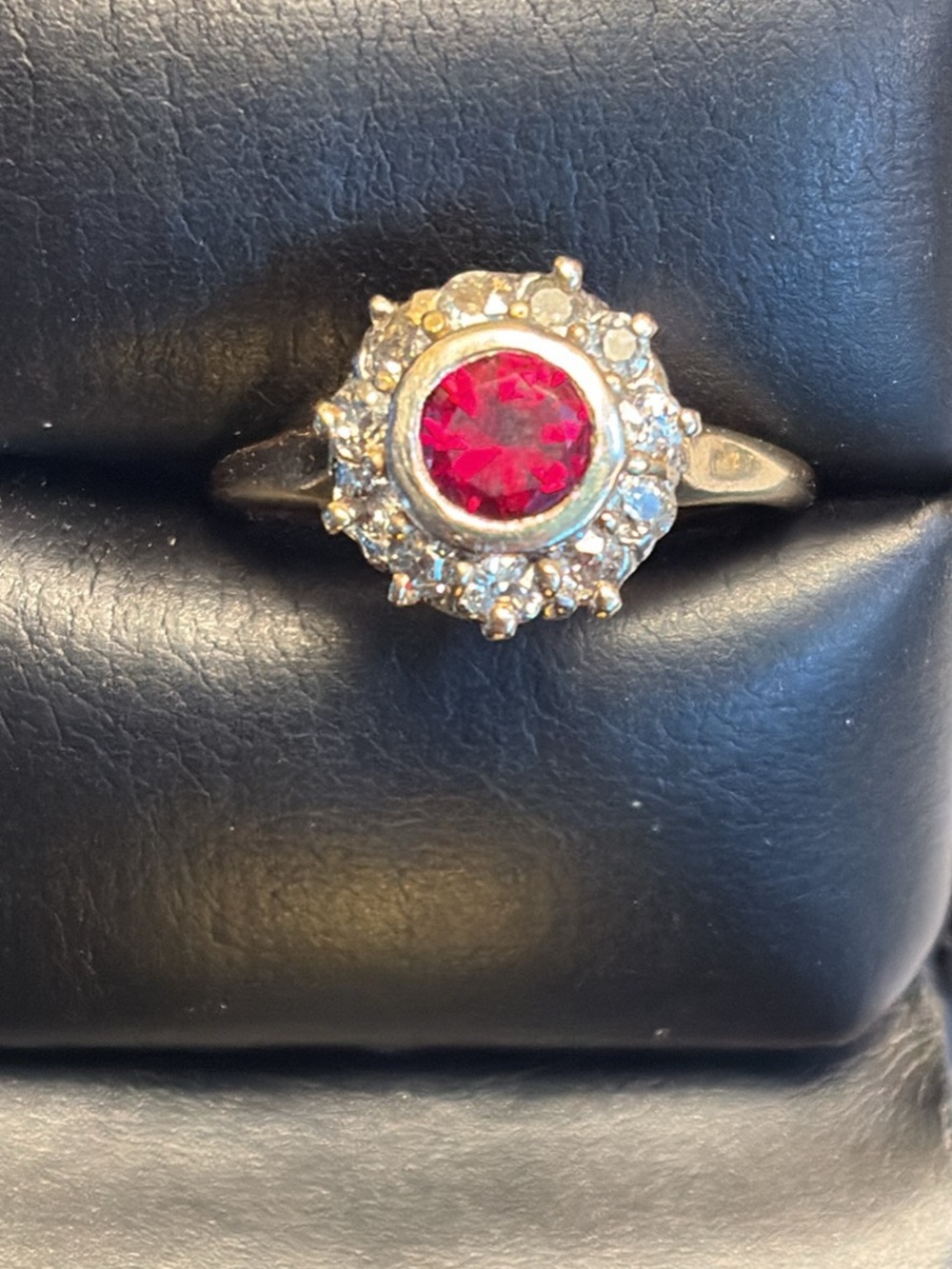 Antique 14K Yellow Gold Synthetic Ruby and Diamond Ring Sz 7